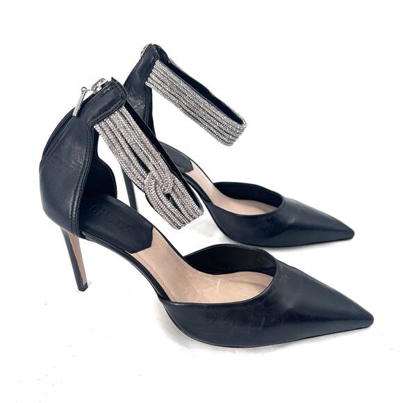 Schutz Linara Black Nappa Leather Embellished Ankle Strap Heels Womens 10.5 - Picture 1 of 12